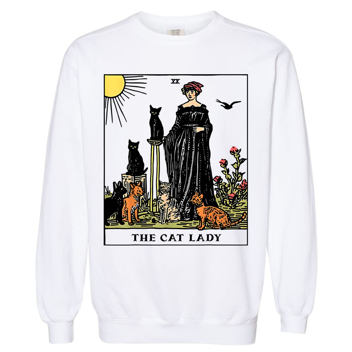 The Cat Lady Tarot Card Vintage Gothic Women Cat Mom Garment-Dyed Sweatshirt