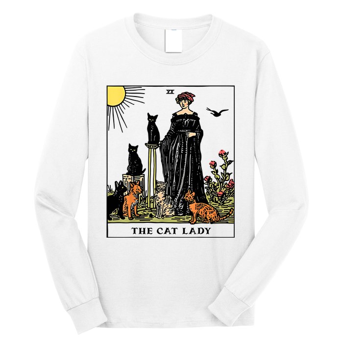 The Cat Lady Tarot Card Vintage Gothic Women Cat Mom Long Sleeve Shirt