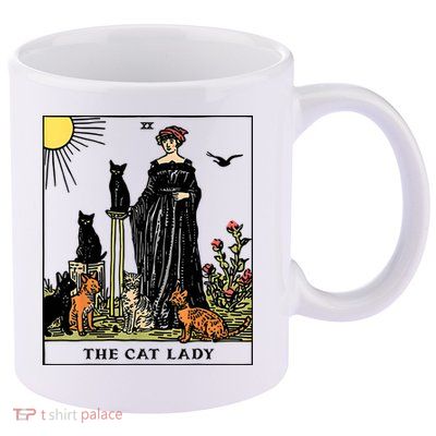 The Cat Lady Tarot Card Vintage Gothic Women Cat Mom 11oz C Handle Ceramic Mug