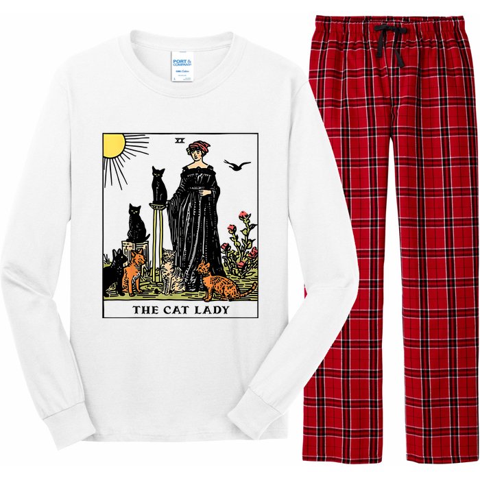 The Cat Lady Tarot Card Vintage Gothic Women Cat Mom Long Sleeve Pajama Set