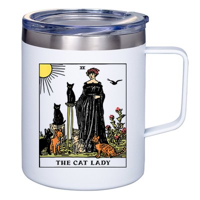 The Cat Lady Tarot Card Vintage Gothic Women Cat Mom 12oz Stainless Steel Coffee Mug