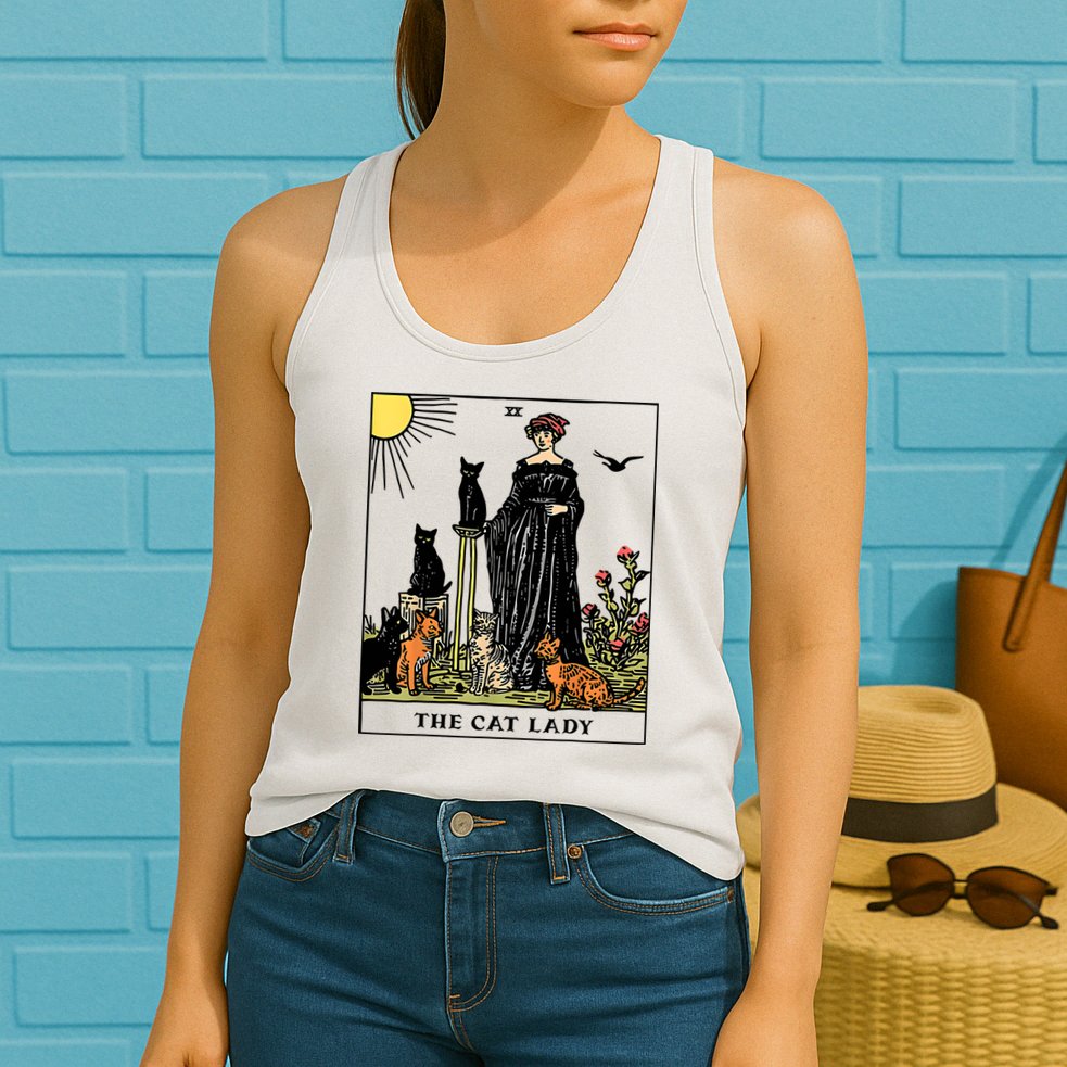 The Cat Lady Tarot Card Vintage Gothic Women Cat Mom Womens Tank Top