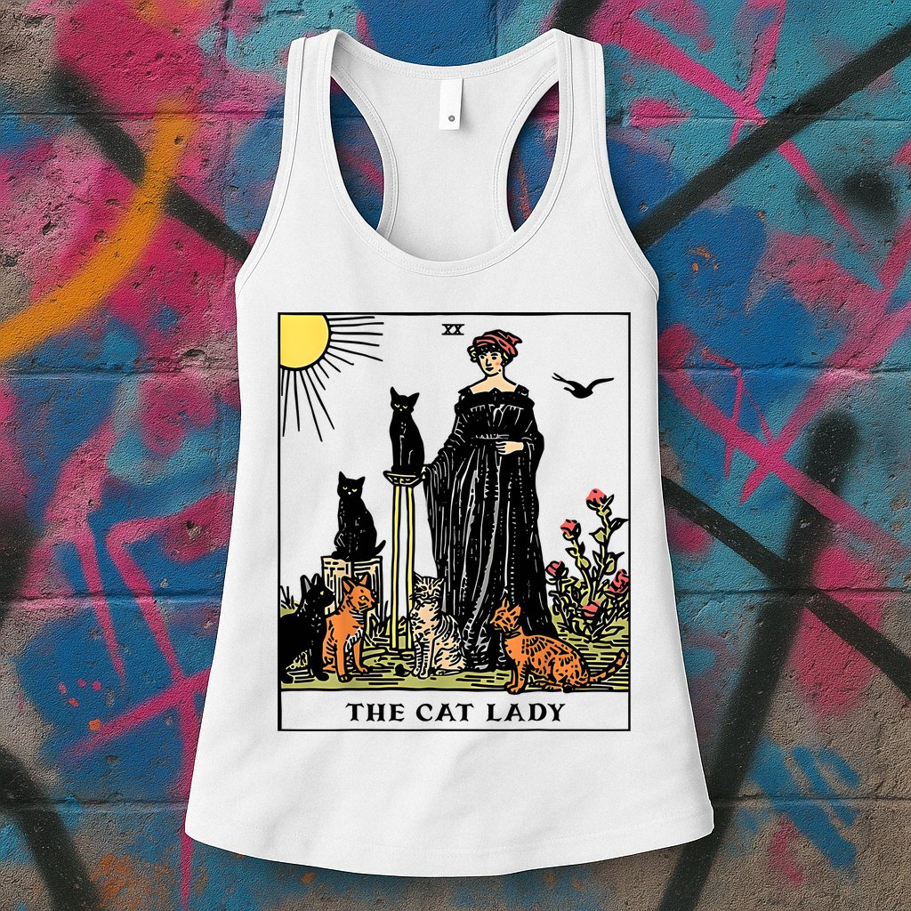 The Cat Lady Tarot Card Vintage Gothic Women Cat Mom Womens Tank Top