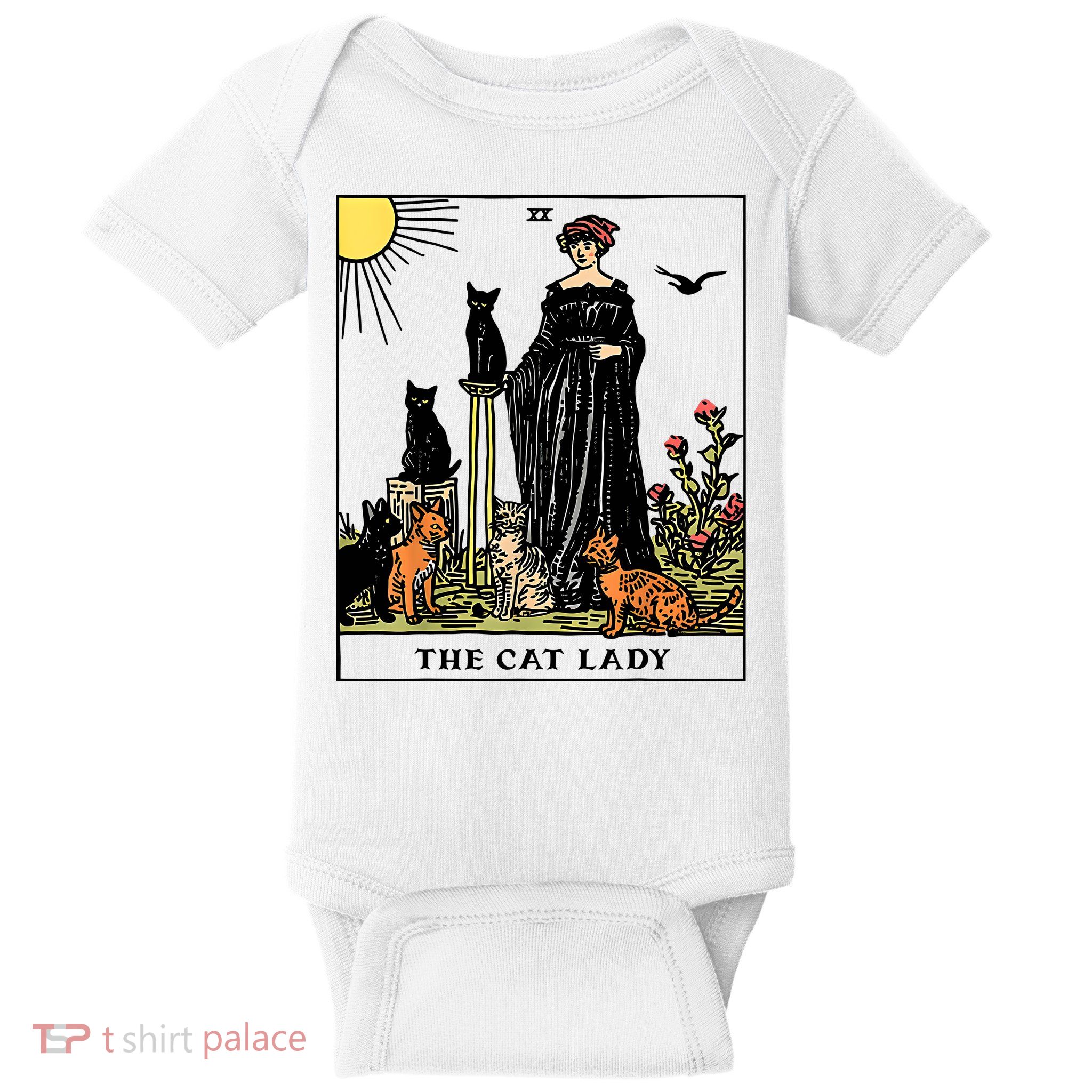 The Cat Lady Tarot Card Vintage Gothic Women Cat Mom Baby Bodysuit
