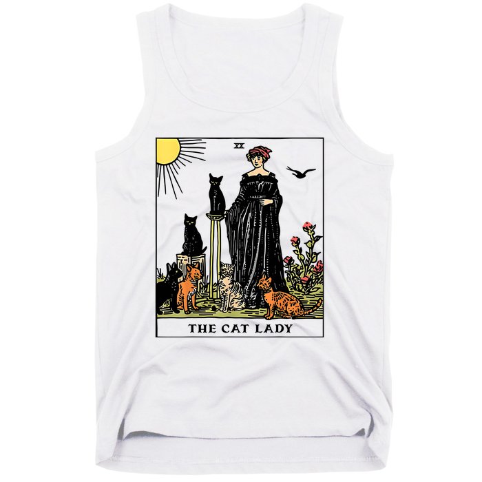 The Cat Lady Tarot Card Vintage Gothic Women Cat Mom Tank Top