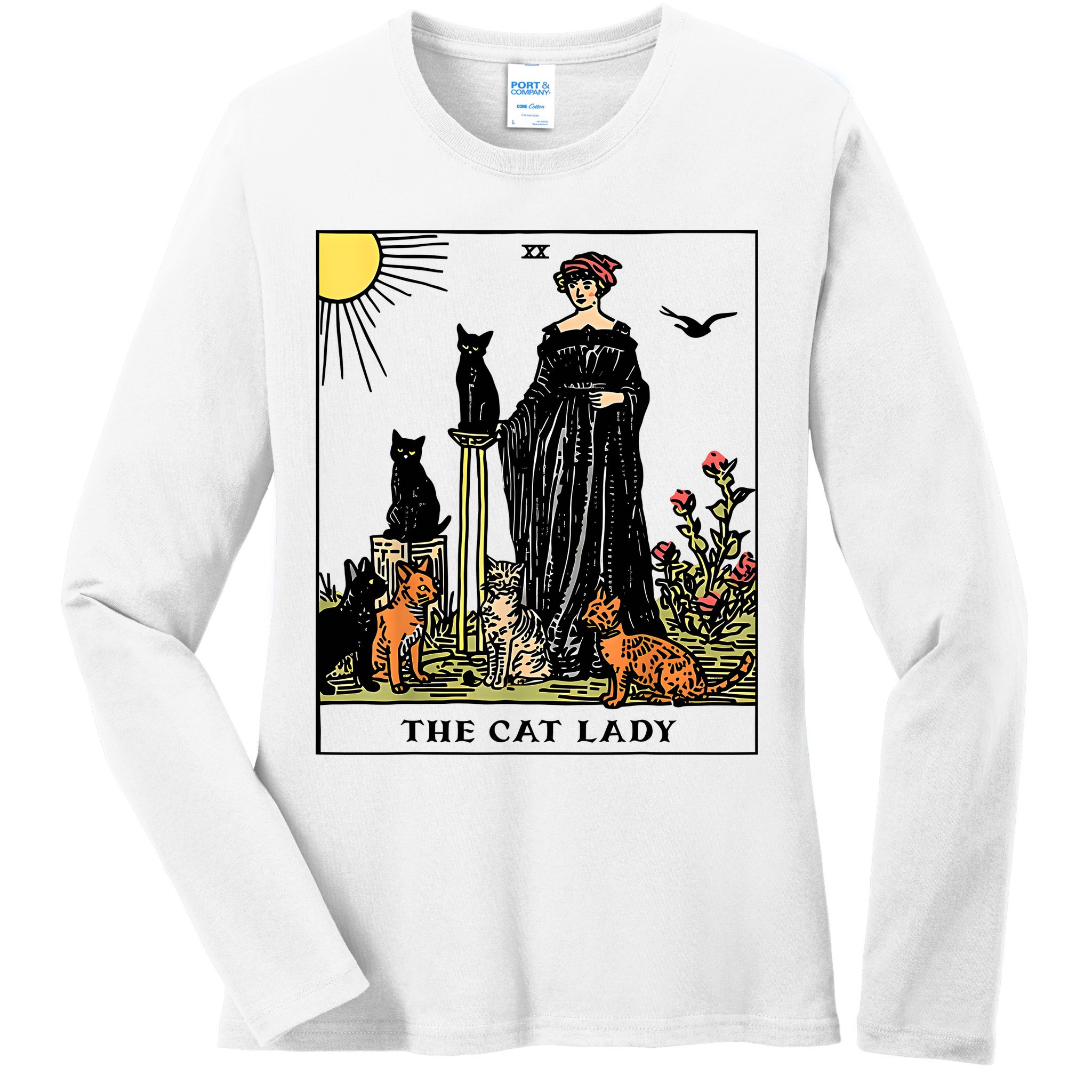 The Cat Lady Tarot Card Vintage Gothic Women Cat Mom Ladies Long Sleeve Shirt