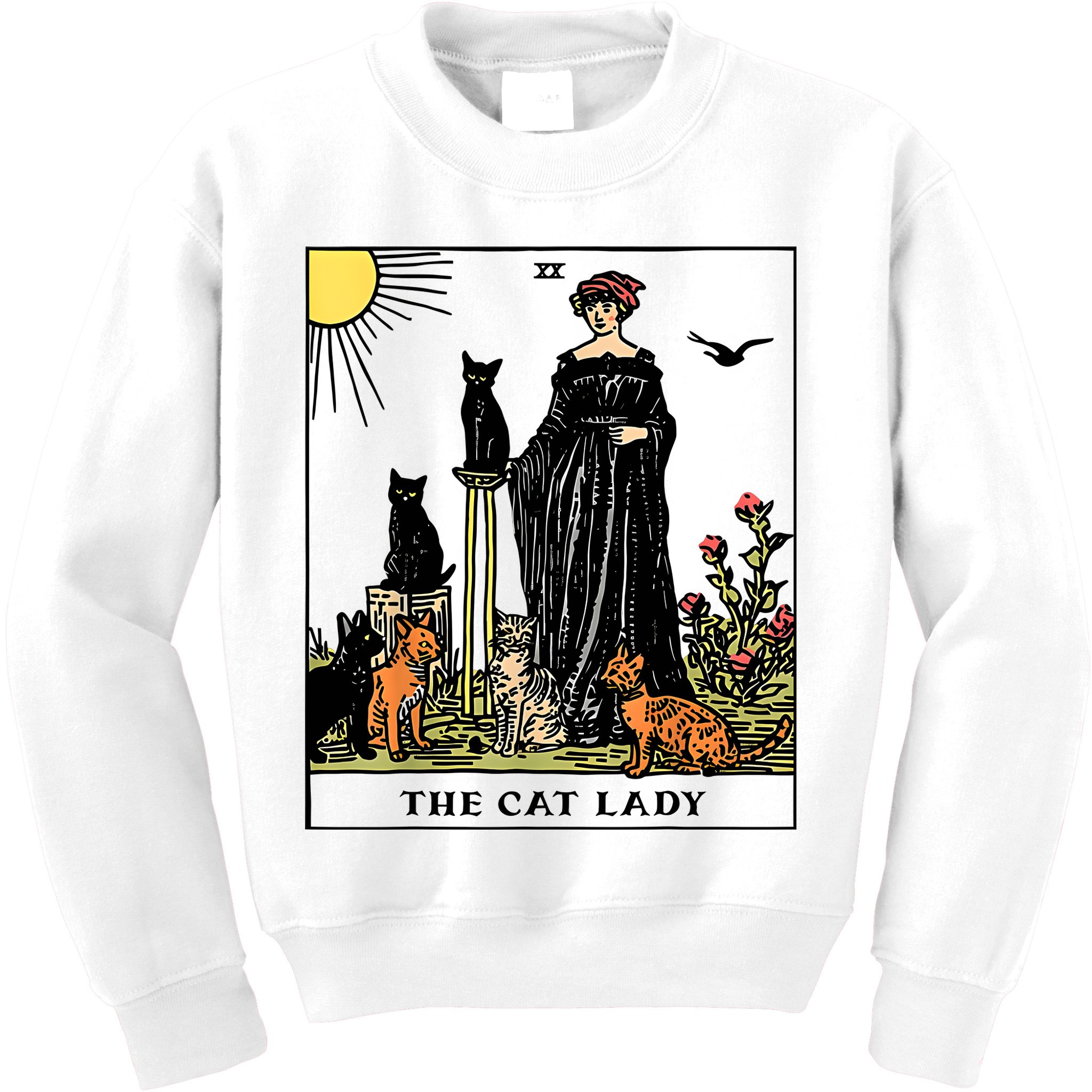 The Cat Lady Tarot Card Vintage Gothic Women Cat Mom Kids Sweatshirt