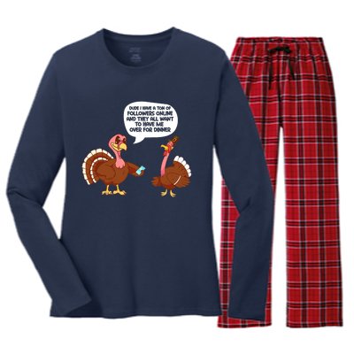 Thanksgiving Cute Lil Turkey Boys Thanksgiving Women's Long Sleeve Flannel Pajama Set 