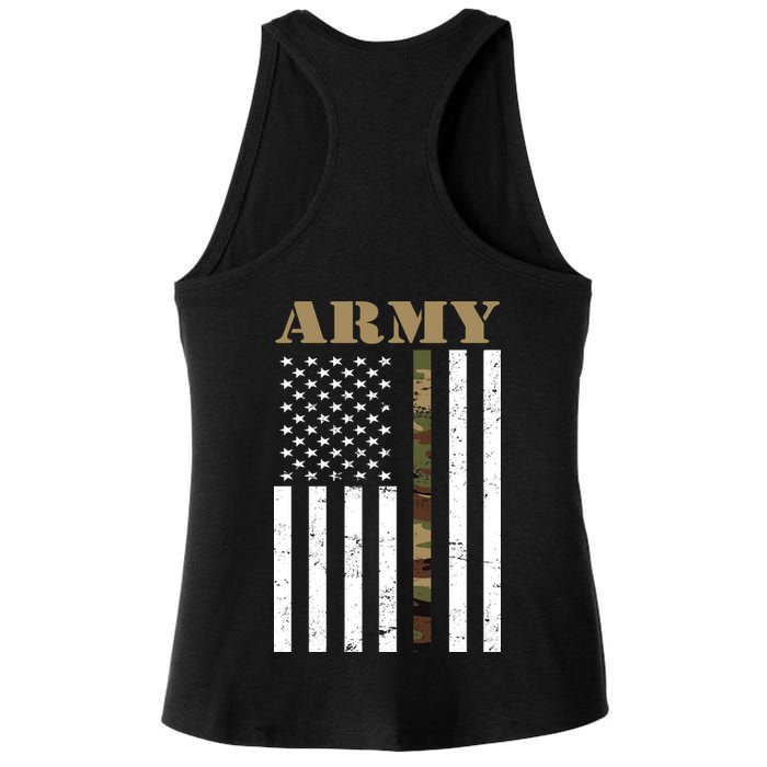 Thin Camo Line United States Army Flag Back Print Ladies PosiCharge Tri-Blend Wicking Tank