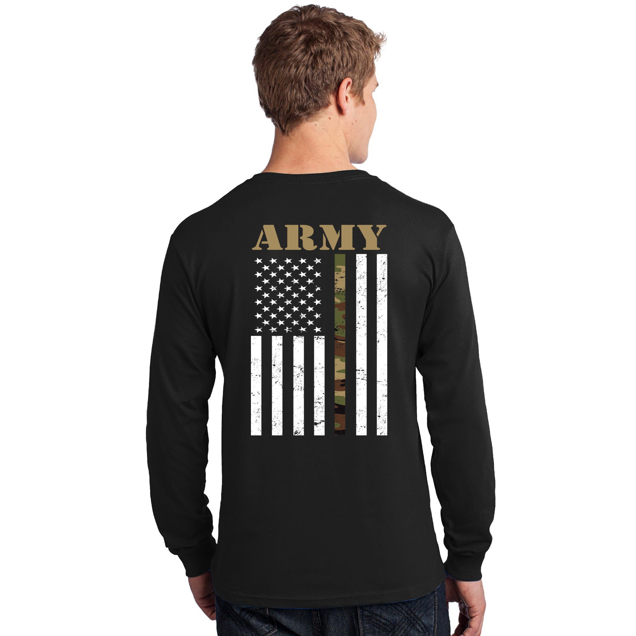 Thin Camo Line United States Army Flag Back Print Tall Long Sleeve T-Shirt