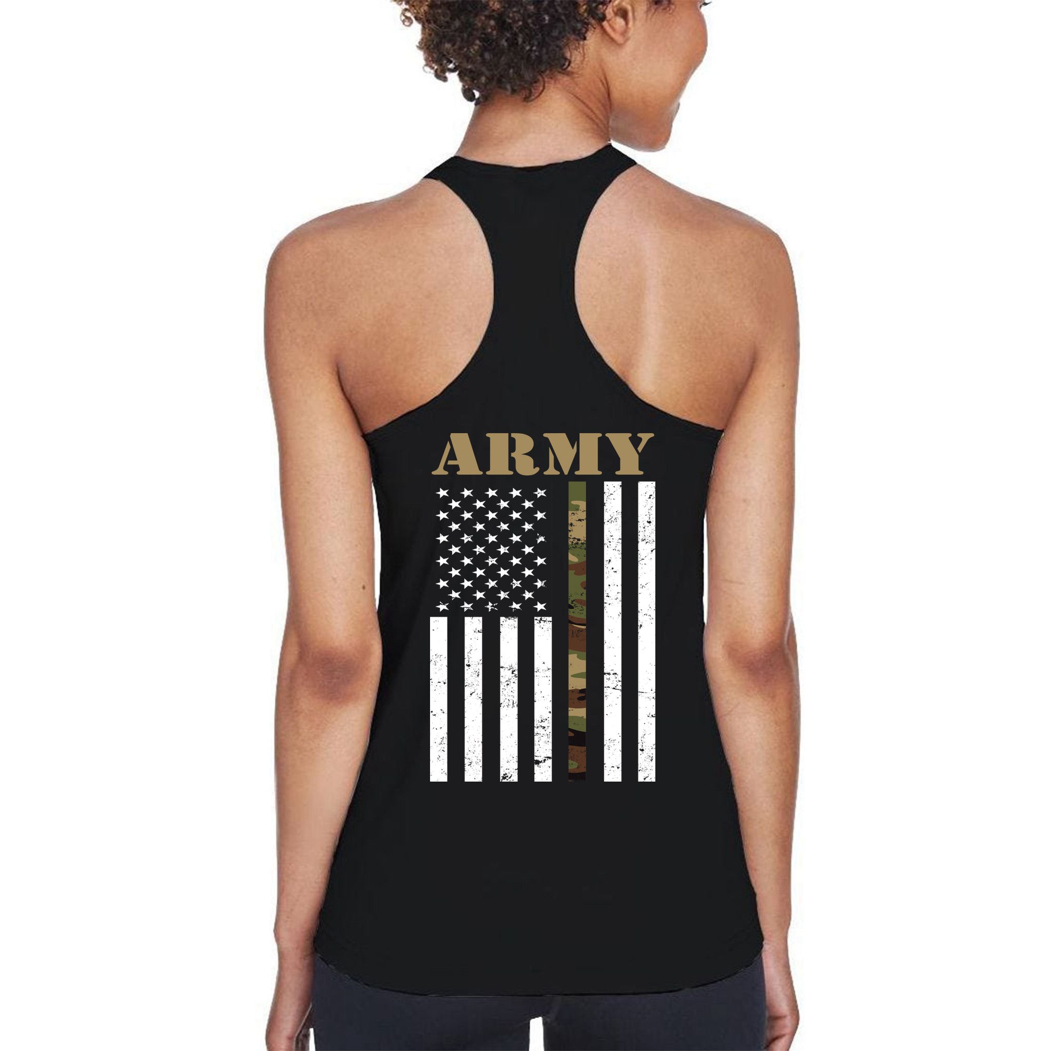 Thin Camo Line United States Army Flag Back Print Womens Tank Top