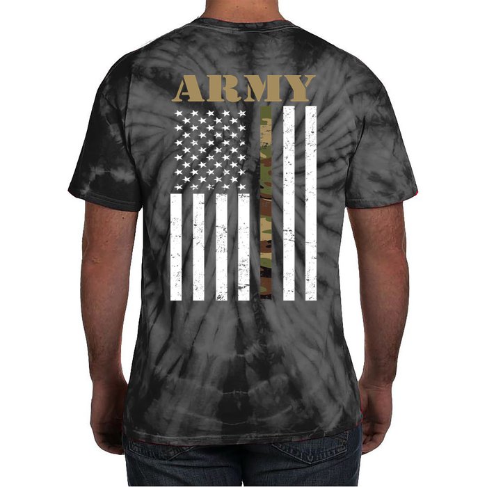 Thin Camo Line United States Army Flag Back Print Tie-Dye T-Shirt