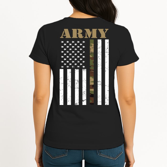Thin Camo Line United States Army Flag Back Print Womens T-Shirt