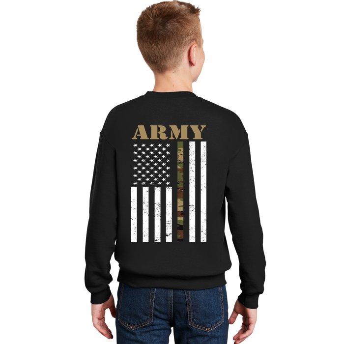 Thin Camo Line United States Army Flag Back Print Kids Sweatshirt