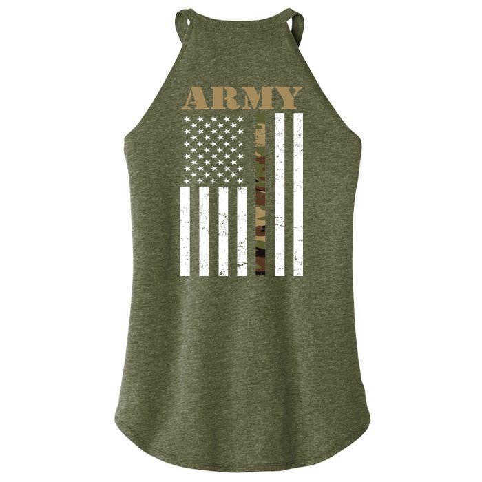 Thin Camo Line United States Army Flag Back Print Women's Perfect Tri Rocker Tank