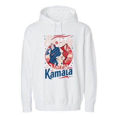 This Cat Lady Is Voting Kamala Harris Presiden 2024 Usa Garment-Dyed Fleece Hoodie