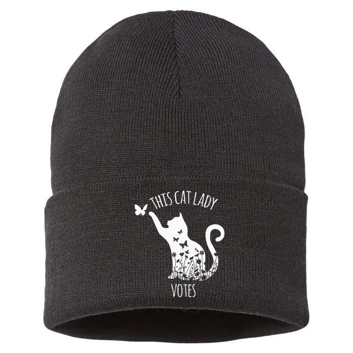 This Cat Lady Votes Ladies Is Voting Kamala Sustainable Knit Beanie