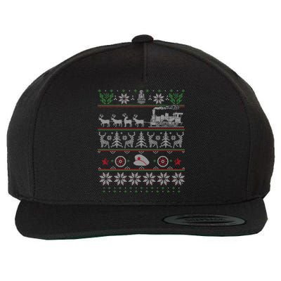 Train Conductor Locomotive Pulled By Reindeer Ugly Christmas Cool Gift Wool Snapback Cap