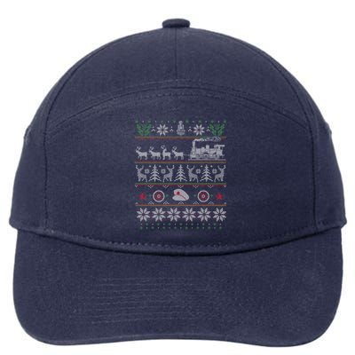 Train Conductor Locomotive Pulled By Reindeer Ugly Christmas Cool Gift 7-Panel Snapback Hat