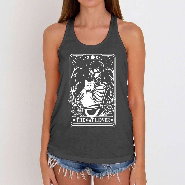 The Cat Lover Tarot Card Black Cat Skeleton Tarot Card Women's Knotted Racerback Tank