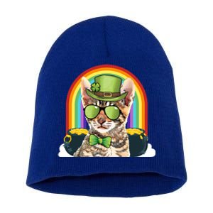 Toyger Cat Leprechaun Funny St Patricks Day Funny Gift Short Acrylic Beanie