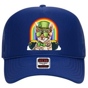 Toyger Cat Leprechaun Funny St Patricks Day Funny Gift High Crown Mesh Back Trucker Hat