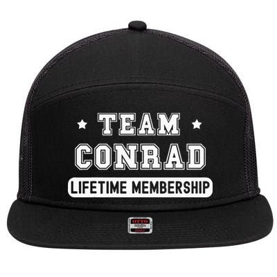 Team Conrad Lifetime Membership Funny Family Last Name 7 Panel Mesh Trucker Snapback Hat