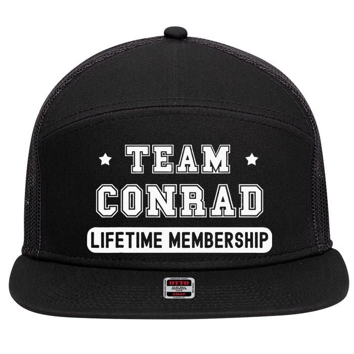 Team Conrad Lifetime Membership Funny Family Last Name 7 Panel Mesh Trucker Snapback Hat