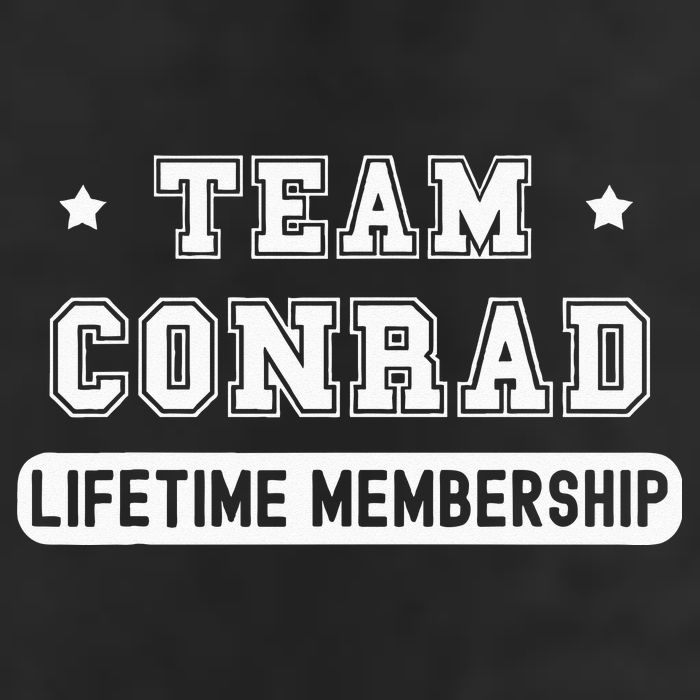 Team Conrad Lifetime Membership Funny Family Last Name 7 Panel Mesh Trucker Snapback Hat