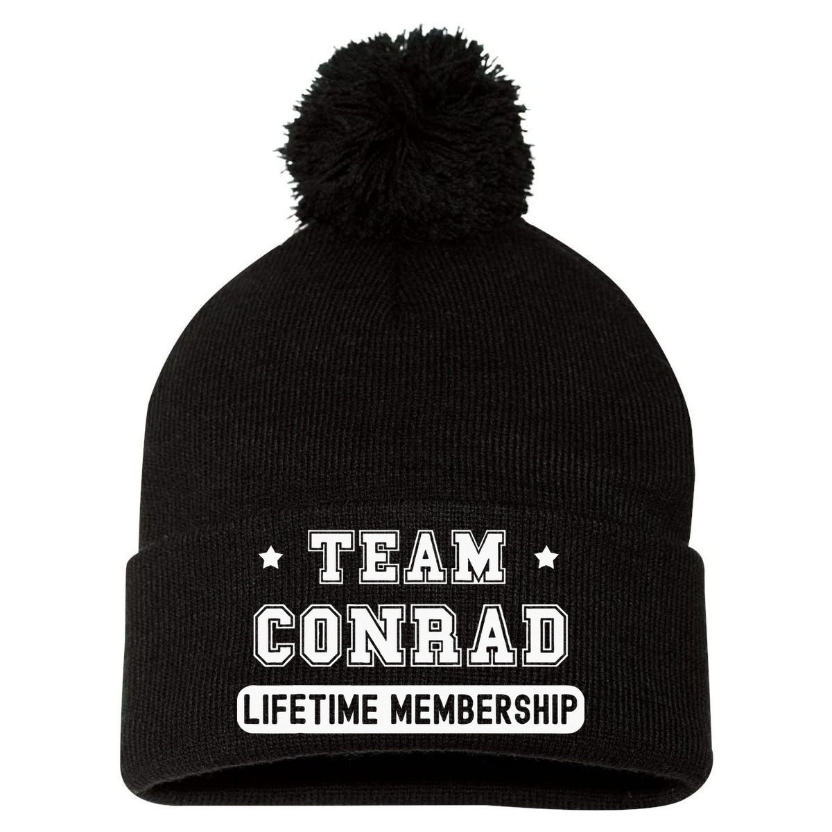 Team Conrad Lifetime Membership Funny Family Last Name Pom Pom 12in Knit Beanie