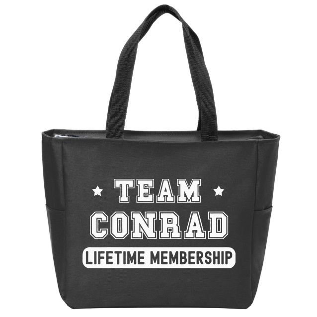 Team Conrad Lifetime Membership Funny Family Last Name Zip Tote Bag