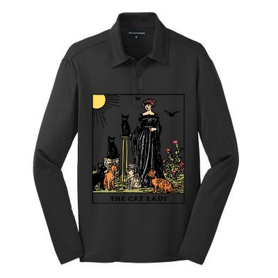 The Cat Lady Tarot Card Vintage Gothic Cat Mom Gift Silk Touch Performance Long Sleeve Polo