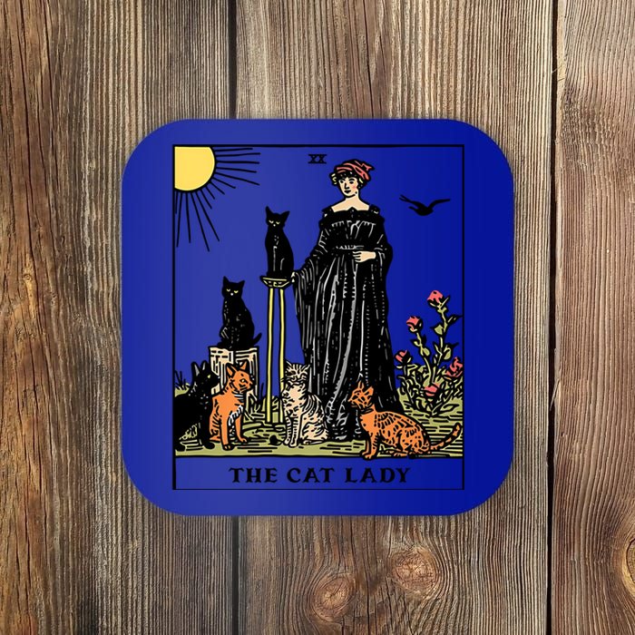 The Cat Lady Tarot Card Vintage Gothic Cat Mom Gift Coaster