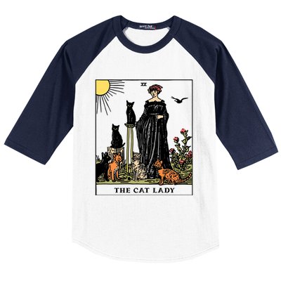 The Cat Lady Tarot Card Vintage Gothic Cat Mom Gift Baseball Sleeve Shirt