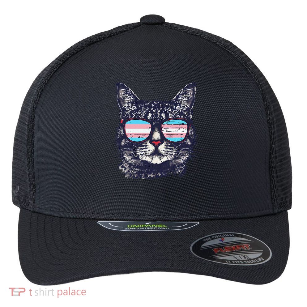Transgender Cat LGBT Transsexual Flag Trans Transsexuality Flexfit Unipanel Trucker Cap