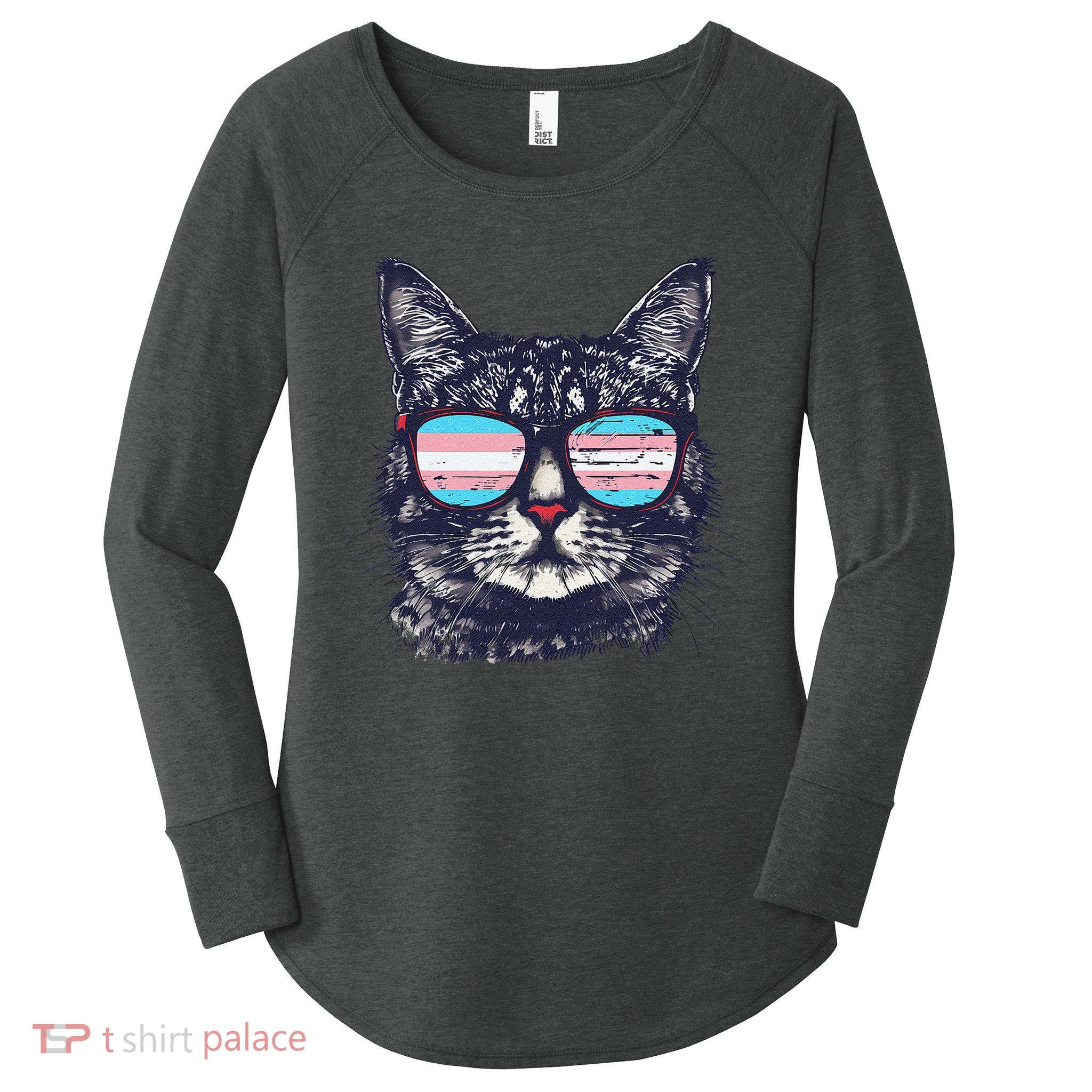 Transgender Cat LGBT Transsexual Flag Trans Transsexuality Women's Perfect Tri Tunic Long Sleeve Shirt