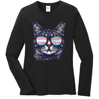Transgender Cat LGBT Transsexual Flag Trans Transsexuality Ladies Long Sleeve Shirt
