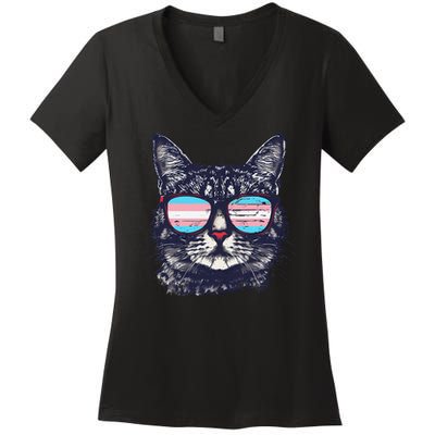Transgender Cat LGBT Transsexual Flag Trans Transsexuality Women's V-Neck T-Shirt