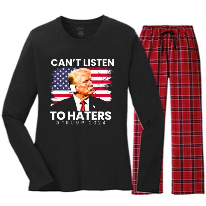 Trump Cant Listen To Haters Ear Bandage 2024 Women's Long Sleeve Flannel Pajama Set 