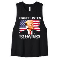 Trump Cant Listen To Haters Ear Bandage 2024 Women's Racerback Cropped Tank