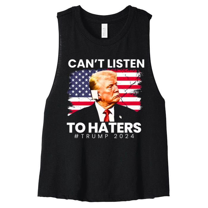 Trump Cant Listen To Haters Ear Bandage 2024 Women's Racerback Cropped Tank