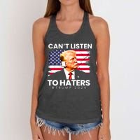 Trump Cant Listen To Haters Ear Bandage 2024 Women's Knotted Racerback Tank