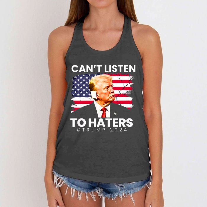 Trump Cant Listen To Haters Ear Bandage 2024 Women's Knotted Racerback Tank