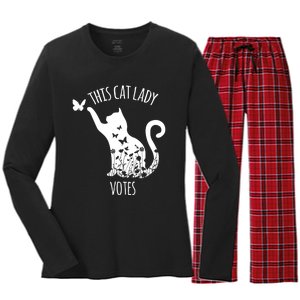 This Cat Lady Votes Ladies Is Voting Kamala Women's Long Sleeve Flannel Pajama Set 