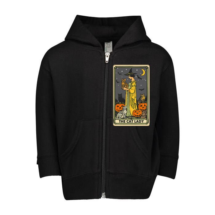 The Cat Lady Tarot Card Vintage Gothic Cat Women Cat Mom Toddler Zip Fleece Hoodie