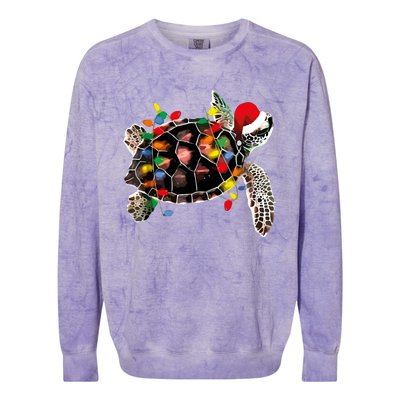 Turtle Christmas Lights Turtle Santa Hat Colorblast Crewneck Sweatshirt