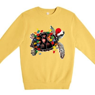 Turtle Christmas Lights Turtle Santa Hat Premium Crewneck Sweatshirt