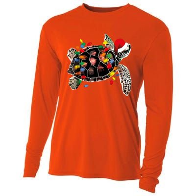 Turtle Christmas Lights Turtle Santa Hat Cooling Performance Long Sleeve Crew