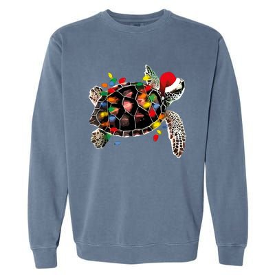 Turtle Christmas Lights Turtle Santa Hat Garment-Dyed Sweatshirt