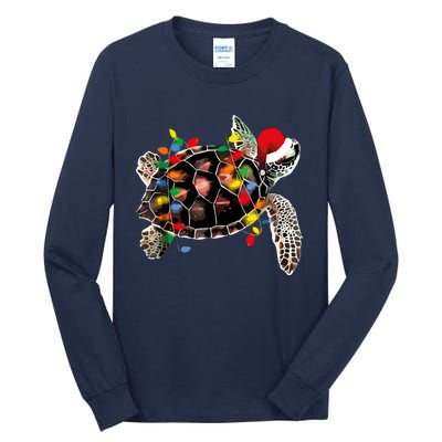 Turtle Christmas Lights Turtle Santa Hat Tall Long Sleeve T-Shirt